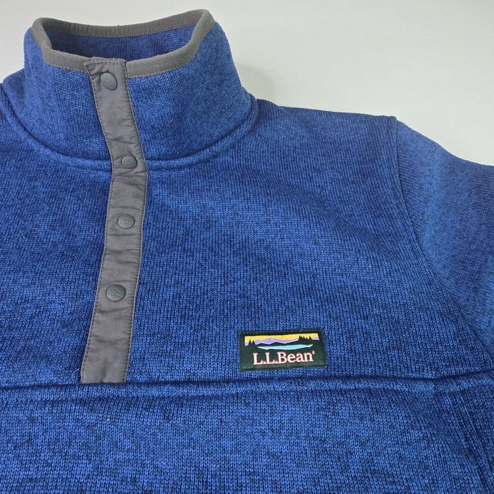 LL Bean Mens‎ Medium Quarter Snap Sweater Pullover Fleece Slightly Fitted Blue